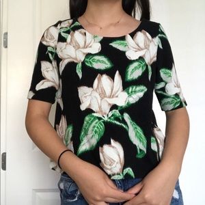 Anthropologie Black Tee with Floral Print